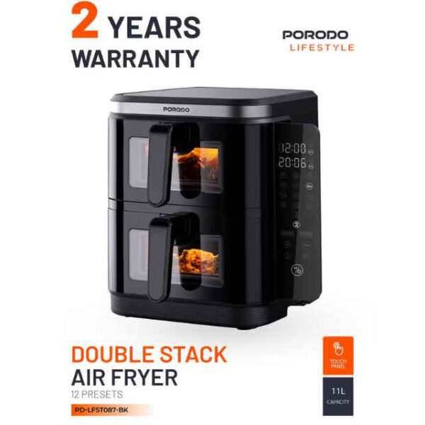 11L Air Fryer Double Stack 5.5L+5.5L Capacity 2800W with Info Display & Touch Panel