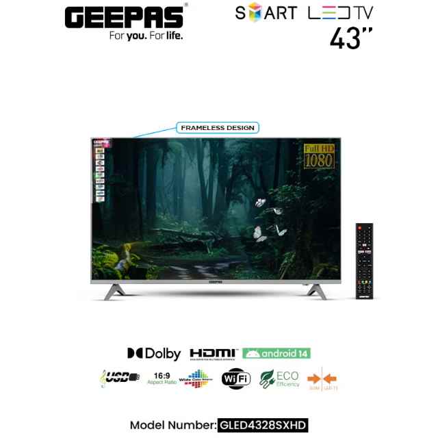 43_ Frameless HD Smart LED TV With Remote Control