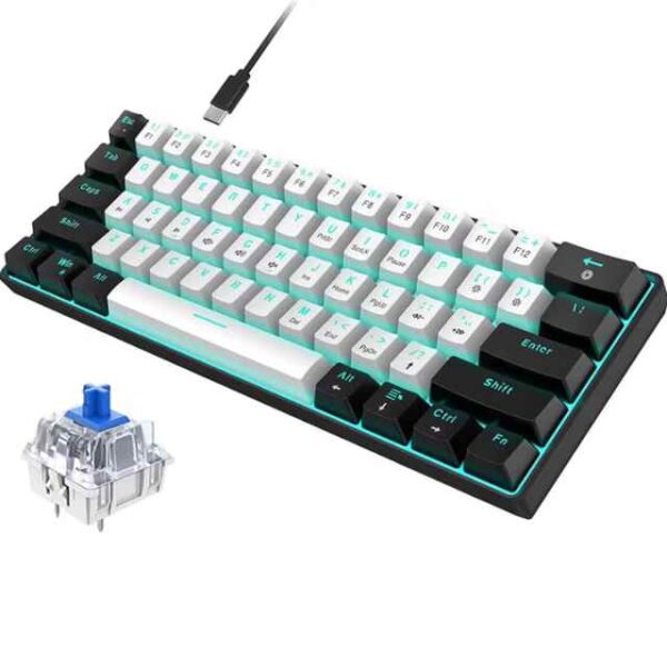 61 keys Wired 60% Mechanical Gaming Keyboard Blue Switch Full Anti-ghosting Portable Mini Keyboard for Windows Laptop PC Mac