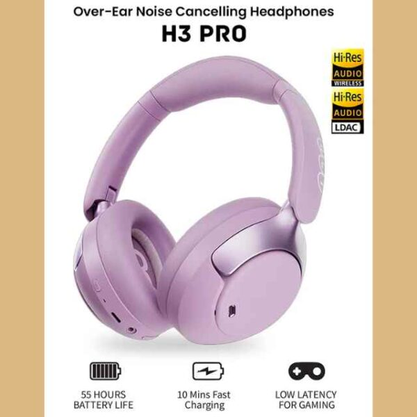 H3 PRO Over Ear Headphones Adaptive ANC, Wired & Wireless Connectivity, 50dB Active Noise Cancellation with Multiple Modes, LDAC Hi-Res Wireless Audio, 55H Playtime, Custom EQ via App - Purple
