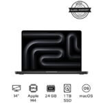 MacBook Pro MCX04 Liquid XDR Retina 14-Inch Display, M4 Chip 10-Core CPU 10-Core GPU Processor_24GB RAM_1TB SSD_macOS English_Arabic Space Black
