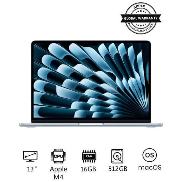 New 2025 MacBook Air MC6U4 13-Inch Display, Apple M4 Chip 10-Core CPU 10-Core GPU Processor_16GB RAM_512GB SSD_macOS(International Version) English Sky Blue