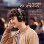 Q30 Hybrid Active Noise Cancelling Headphones with Multiple Modes, Hi-Res Sound, 50H Playtime, Fast Charge, Soft Earcups, Bluetooth Headphones, Travel Black (4)