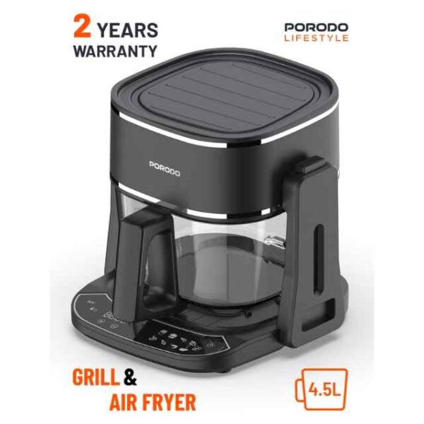 Air Fryer and Electric Grill 2 in 1 Machine with Looking through Basket
