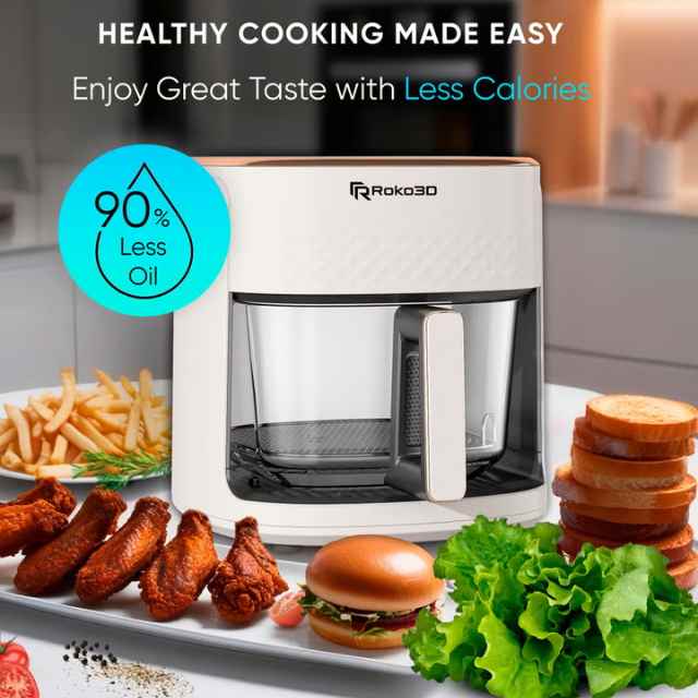 ROKO 3D Air Fryer 4.2L with Non-Toxic Glass Basket – Oil-Free Deep Fry, Air Fry, Bake & Roast (2)